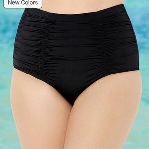 black shirred high waist swim bottoms